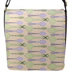 Spoon Pattern Illustrator Green Flap Closure Messenger Bag (s) by Wegoenart