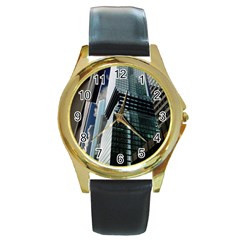 Architecture Frankfurt Reflection Round Gold Metal Watch by Wegoenart