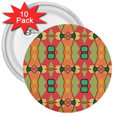 Pattern Orange Green African 3  Buttons (10 Pack)  by Wegoenart