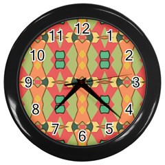 Pattern Orange Green African Wall Clock (black) by Wegoenart