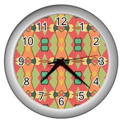 Pattern Orange Green African Wall Clock (silver) by Wegoenart