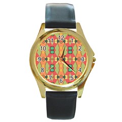 Pattern Orange Green African Round Gold Metal Watch by Wegoenart