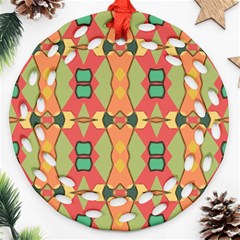 Pattern Orange Green African Round Filigree Ornament (two Sides) by Wegoenart