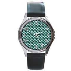 Pattern Green Blue Grey Hues Round Metal Watch by Wegoenart