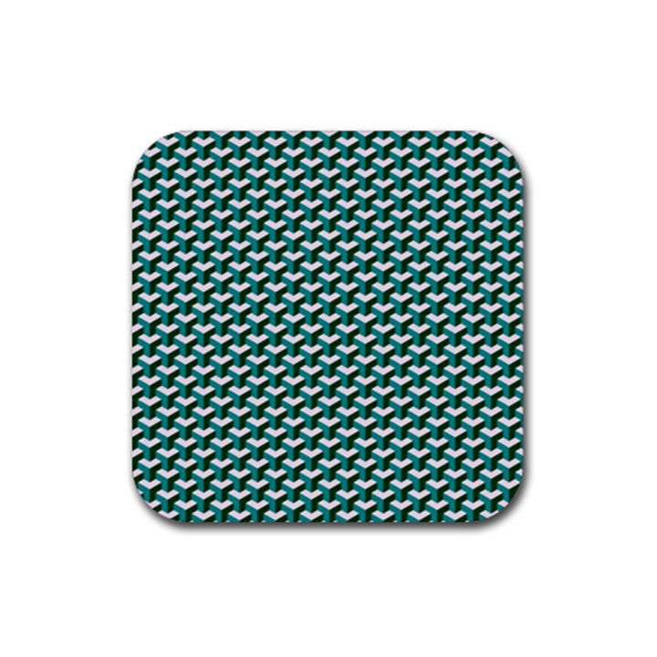 Pattern Green Blue Grey Hues Rubber Coaster (Square) 