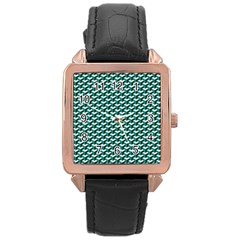 Pattern Green Blue Grey Hues Rose Gold Leather Watch  by Wegoenart