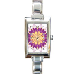 Mandala Stained Flower Drawing Rectangle Italian Charm Watch by Wegoenart