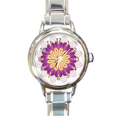 Mandala Stained Flower Drawing Round Italian Charm Watch by Wegoenart