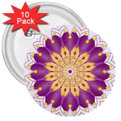 Mandala Stained Flower Drawing 3  Buttons (10 Pack)  by Wegoenart