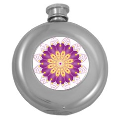 Mandala Stained Flower Drawing Round Hip Flask (5 Oz) by Wegoenart