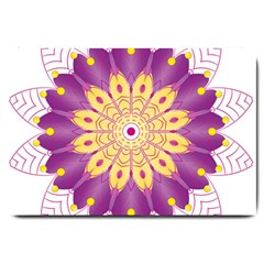 Mandala Stained Flower Drawing Large Doormat  by Wegoenart