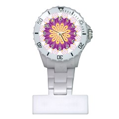 Mandala Stained Flower Drawing Plastic Nurses Watch by Wegoenart