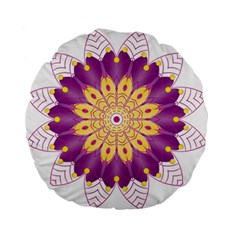 Mandala Stained Flower Drawing Standard 15  Premium Flano Round Cushions by Wegoenart