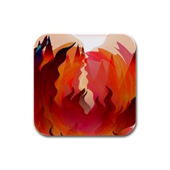 Fire Abstract Cartoon Red Hot Rubber Square Coaster (4 Pack)  by Wegoenart