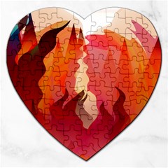 Fire Abstract Cartoon Red Hot Jigsaw Puzzle (heart) by Wegoenart