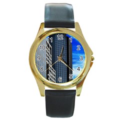 Architecture Frankfurt Houses Round Gold Metal Watch by Wegoenart