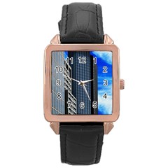 Architecture Frankfurt Houses Rose Gold Leather Watch  by Wegoenart