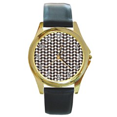 Coffee Beans Pattern Illustrator Round Gold Metal Watch by Wegoenart