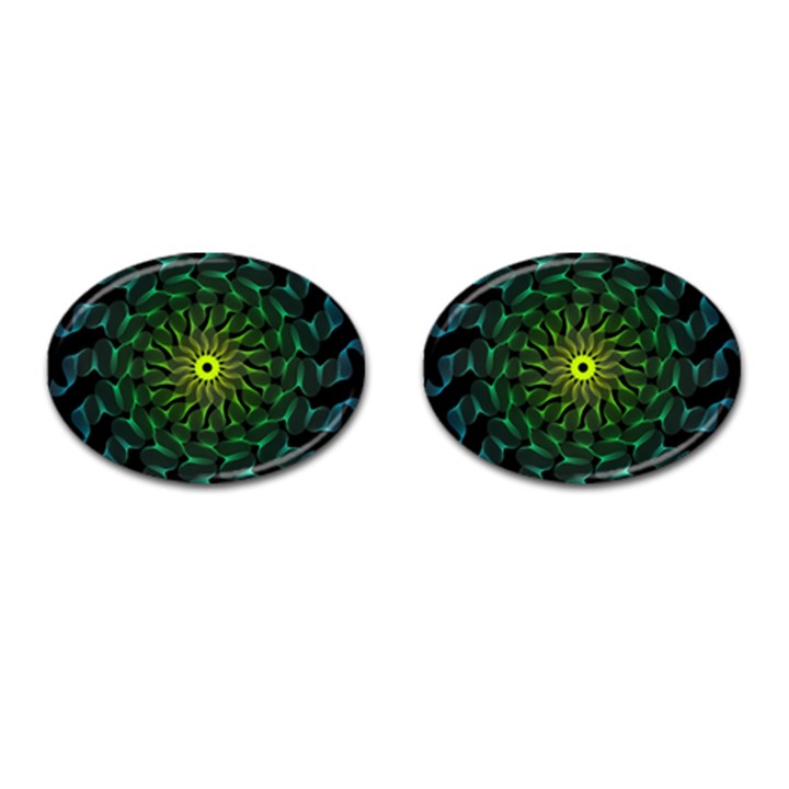 Abstract Ribbon Green Blue Hues Cufflinks (Oval)