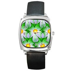 Seamless Repeating Tiling Tileable Flowers Square Metal Watch by Wegoenart