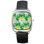 Seamless Repeating Tiling Tileable Flowers Square Metal Watch Front