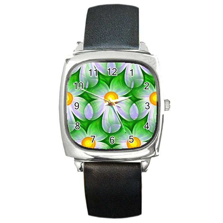 Seamless Repeating Tiling Tileable Flowers Square Metal Watch