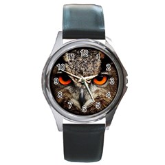 Owl Bird Eyes Eagle Owl Birds Round Metal Watch by Wegoenart