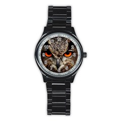 Owl Bird Eyes Eagle Owl Birds Stainless Steel Round Watch by Wegoenart