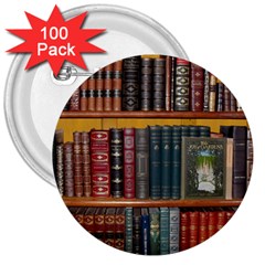 Books Library Bookshelf Bookshop 3  Buttons (100 Pack)  by Wegoenart