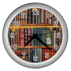 Books Library Bookshelf Bookshop Wall Clock (silver)