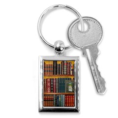 Books Library Bookshelf Bookshop Key Chain (rectangle) by Wegoenart