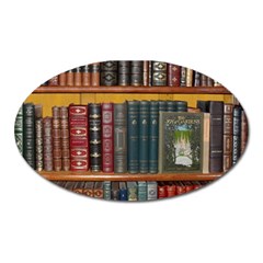 Books Library Bookshelf Bookshop Oval Magnet by Wegoenart