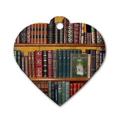 Books Library Bookshelf Bookshop Dog Tag Heart (one Side) by Wegoenart