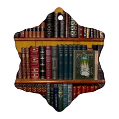 Books Library Bookshelf Bookshop Snowflake Ornament (two Sides) by Wegoenart