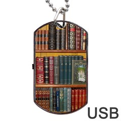 Books Library Bookshelf Bookshop Dog Tag Usb Flash (two Sides) by Wegoenart