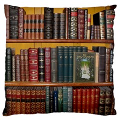 Books Library Bookshelf Bookshop Large Flano Cushion Case (one Side) by Wegoenart