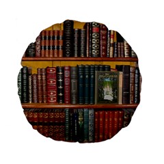 Books Library Bookshelf Bookshop Standard 15  Premium Flano Round Cushions by Wegoenart