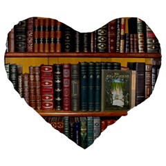 Books Library Bookshelf Bookshop Large 19  Premium Flano Heart Shape Cushions by Wegoenart