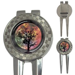 Full Moon Silhouette Tree Night 3-in-1 Golf Divots by Wegoenart