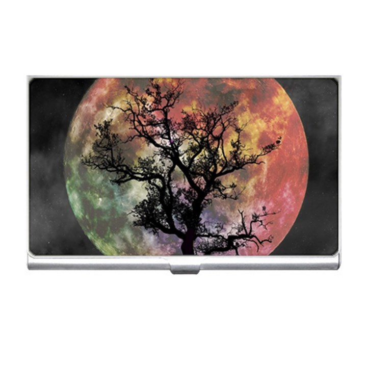 Full Moon Silhouette Tree Night Business Card Holder