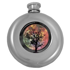 Full Moon Silhouette Tree Night Round Hip Flask (5 Oz)