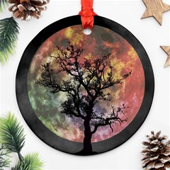 Full Moon Silhouette Tree Night Round Ornament (two Sides) by Wegoenart