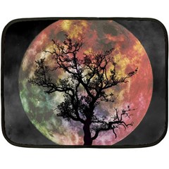 Full Moon Silhouette Tree Night Fleece Blanket (mini) by Wegoenart