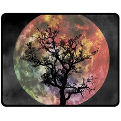 Full Moon Silhouette Tree Night Fleece Blanket (medium)  by Wegoenart