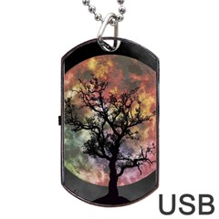 Full Moon Silhouette Tree Night Dog Tag Usb Flash (one Side) by Wegoenart