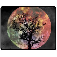 Full Moon Silhouette Tree Night Double Sided Fleece Blanket (medium)  by Wegoenart