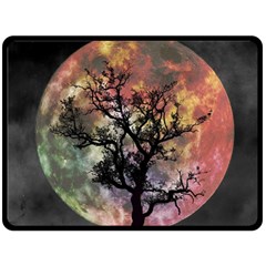 Full Moon Silhouette Tree Night Double Sided Fleece Blanket (large)  by Wegoenart