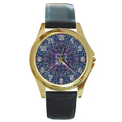 Pattern Fire Purple Repeating Round Gold Metal Watch