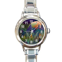 Mountains Abstract Mountain Range Round Italian Charm Watch by Wegoenart