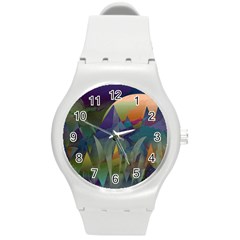 Mountains Abstract Mountain Range Round Plastic Sport Watch (m) by Wegoenart